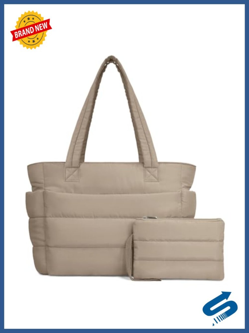 Puffer Tote Bag Lightweight Quilted Shoulder Bag with Compartments for Work